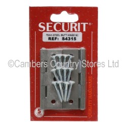 Securit Steel Butt Hinges Self Colour 75mm 2 Pack
